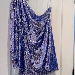 Bardot X Revolve Blue Sequin One Sleeve Mini Dress Size - US12 (XXL)